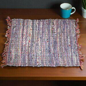 2 Handwoven Multicolor Rag Rug Placemats Vintage Textiles Cotton & Polyester  Bo